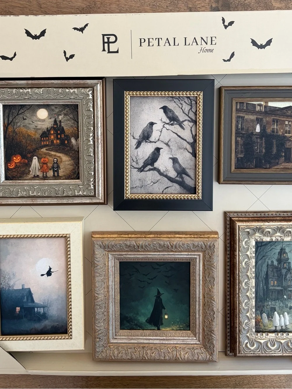 Petal Lane Home Halloween Framed Art Set of 6 Gothic Wall Décor NIB VHTF SET